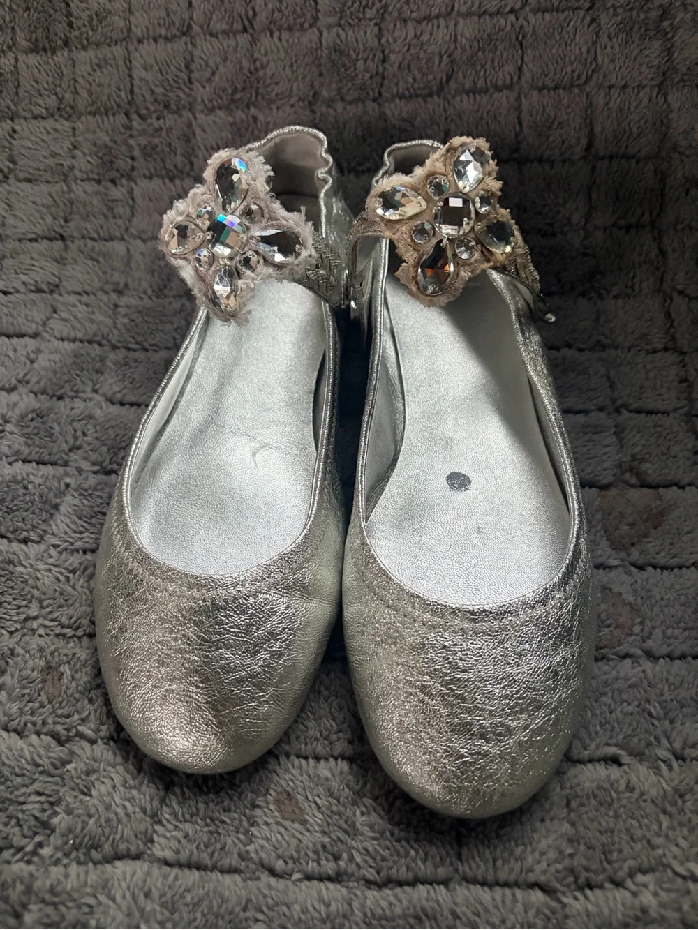 Tory Burch Silver Metallic Jeweled Ballet Flats